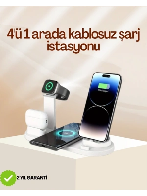 4 Cihazı Aynı Anda Şarj Edebilen Kablosuz Şarj İstasyonu – Çok Yönlü ve Pratik Tasarım