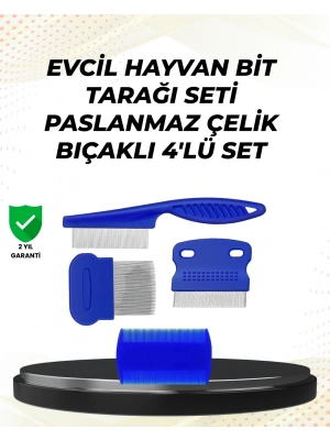 4 Parçalı Evcil Hayvan Tarak Seti – Paslanmaz Çelik Dişli, Ergonomik Saplı