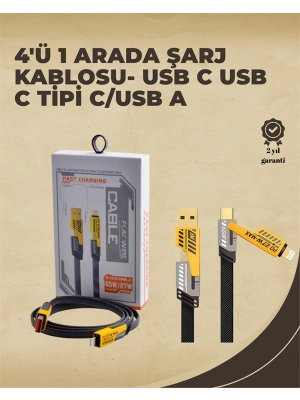 4ü 1 Arada Metal Hızlı Veri Kablosu – 65W Güç, 27W iPhone Desteği, 480Mbps Aktarım