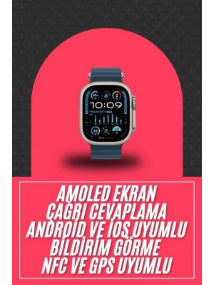 49mm Akıllı Saat Amoled Ekranlı Kadın Erkek Kol Saati Plastik Kordon