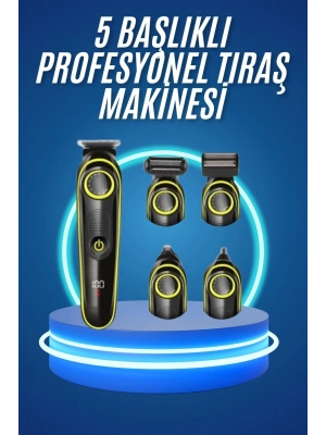 5 Başlıklı Şarjlı Tıraş Makinesi Kablosuz Saç Sakal Burun Tıraşına Uygun