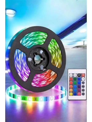 5 Metre Şerit Led RGB Işıklı Kumandalı Güç Adaptörü Her Ortama Uygun
