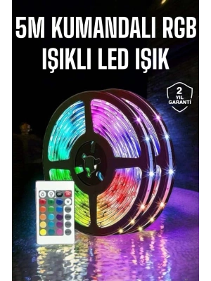 5 Metre Şerit Led RGB Işıklı Kumandalı Güç Adaptörü Her Ortama Uygun