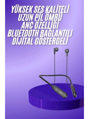 60 Saat Kablolu Boyun Askılı Dijital Göstergeli Bluetooth Kulaklığı