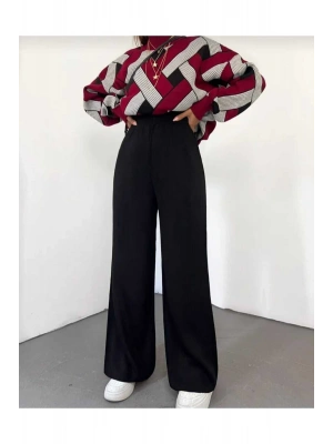 Kadın kışlık rahat kalıp bol paça comfort beli lastikli triko pantolon