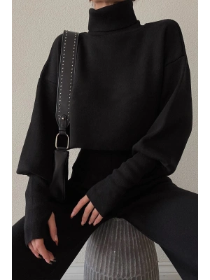 Triko Crop Pantolon Takım Siyah