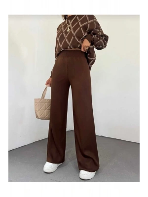Kadın kışlık rahat kalıp bol paça comfort beli lastikli triko pantolon