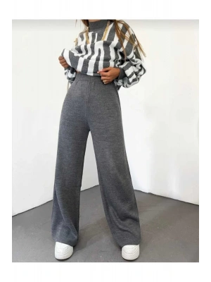 Kadın kışlık rahat kalıp bol paça comfort beli lastikli triko pantolon