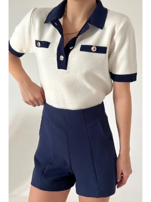 Kadın Kısa Kollu Polo Yaka Önden Düğmeli Triko