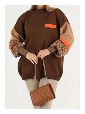 Kadın Kolu Etnik Desen Triko Kazak