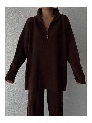 Örgü Detaylı Oversize Kazak Pantolon Triko Alt-üst Takım