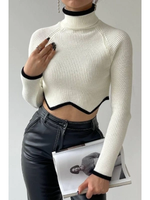 Boğazlı Balıkçı Zikzak Crop Kazak