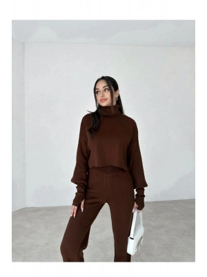 Parmak Geçmeli Yüksek Bel Triko Siyah Takım