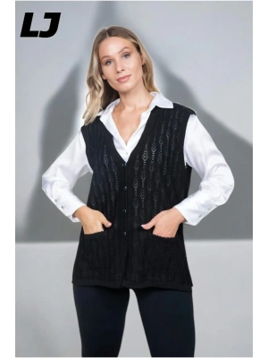 Kadın Orta Yaş Ve Üzeri Triko Örgü Düğmeli Koyu Haki Anne Yeleği