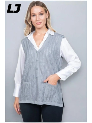 Kadın Orta Yaş Ve Üzeri Triko Örgü Düğmeli Koyu Haki Anne Yeleği