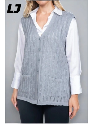 Kadın Orta Yaş Ve Üzeri Triko Örgü Düğmeli Koyu Haki Anne Yeleği