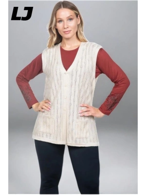 Kadın Orta Yaş Ve Üzeri Triko Örgü Düğmeli Koyu Haki Anne Yeleği