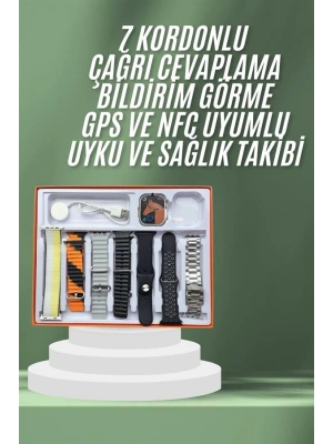 7 Kordonlu Akıllı Saat Plastik Kordon Hasır Kordon Çelik Kordon