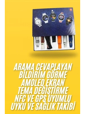 7 Kordonlu Akıllı Saat Siyah Kasa Dokunmatik Ekran Uyku ve Sağlık Takibi