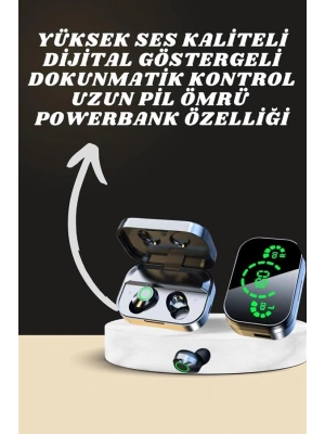 7 Kordonlu Akıllı Saat Ve Aynalı Bluetooth Kulaklık Powerbank Dijital Göstergeli