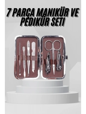 7 Parça Paslanmaz Çelik Manikür ve Pedikür Seti Çantalı Profesyonel