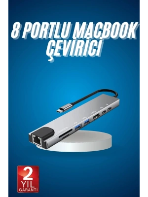 8 Port Çoklayıcı Macbook Ile Uyumlu Çoğaltıcı Type-C dönüştürücü TF SD kart