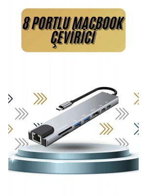 8 Portlu Macbook Çevirici Type C Hub  SD TF USB Çoğaltıcı Ethernet