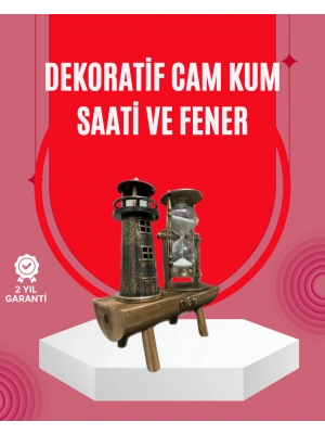 Ahşap Gövdeli Deniz Feneri Formlu Kum Saati – 15x20 cm Masa Dekoru