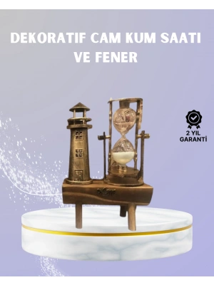 Ahşap Kum Saati ve Deniz Feneri Figürü Bir Arada – Ev & Ofis Dekorasyonu