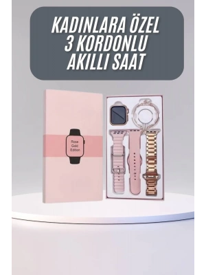 Akıllı Saat 3 Kordonlu Ve Aksesuarlı Bayanlar Için Şık Rose renk