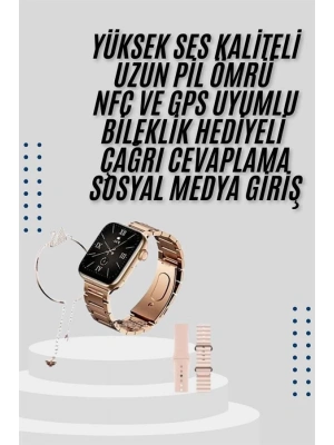 Akıllı Saat 3 Kordonlu Ve Aksesuarlı Bayanlar Için Şık Rose renk