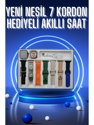 Akıllı Saat 7 Kordon Hediyeli Takvim Alarm Nabız Ölçer Bildirim Görme Sesli Görüşme