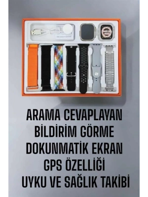 Akıllı Saat 7 Kordonlu Metal,Plastik Ve Hasır Kordon Seçeneği