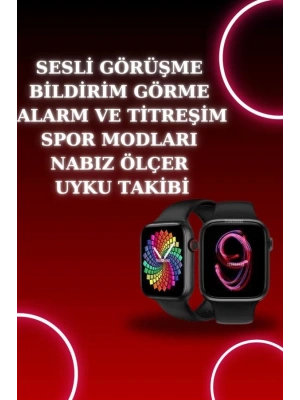 Akıllı Saat Arama Görüşme Bildirim Görme Uyku ve Sağlık Takibi Nabız Ölçer 3 Kordon Hediyeli