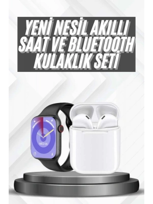 Akıllı Saat Gümüş Kasa Bluetooth Kulaklık Hediyeli Çok Fonksiyonlu İkili Set