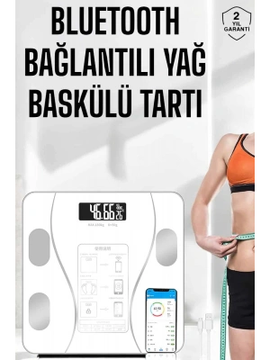 Akıllı Tartı Dijital Baskül Yağ Su Kas Vücut Kitle Kilo Ölçer Tartı