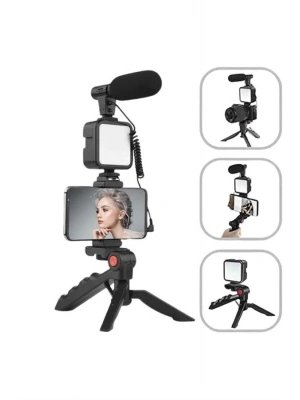 Akıllı Telefon Vlog Kiti Tripod Mini Mikrofonlu Telefon Tutucu