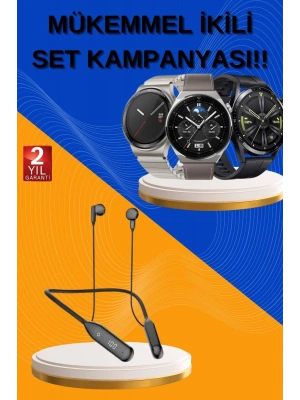 Alarm ve Titreşim Özellikli Akıllı Saat ve Mikrofonlu Kablolu Bluetooth Kulaklık 60 Saat