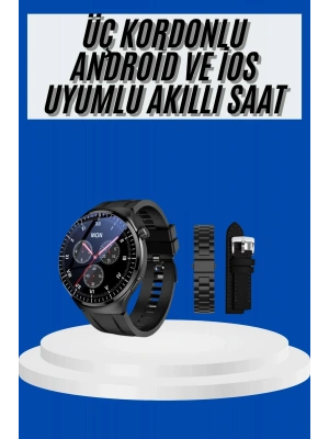 Amoled Ekran Akıllı Saat Üç Kordonlu İOS Android Uyumlu