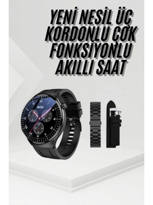 Amoled Ekran Metal Deri Silikon Kordonlu Uyku ve Sağlık Takibi