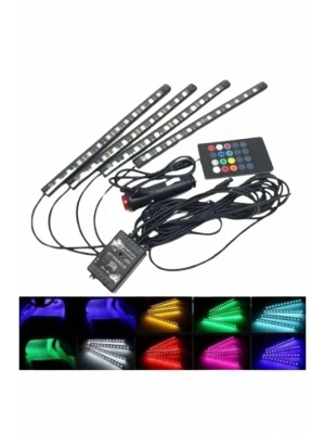 Araç İçi Ayak Altı 12li Şerit Led Işık Uzaktan Kumandalı RGB Işıklı Ses ve Müziğe Duyarlı