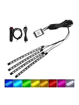 Araç İçi Ayak Altı Led 12 Led Işık Sese Müziğe Duyarlı RGB Işıklı Aydınlatma Seti