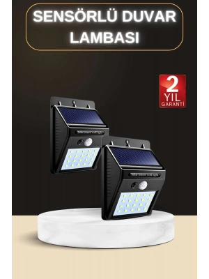 Bahçe Aydınlatma Sensörlü Güneş Enerjili Duvar Lambası 40 Led Işık