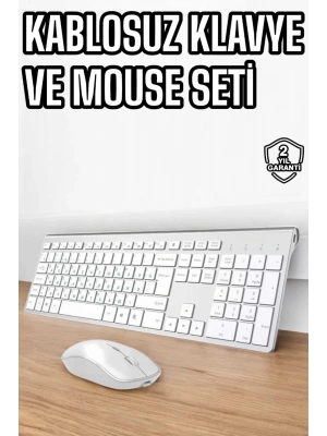 Beyaz Kablosuz Klavye Fare Seti Kablosuz Fare USB Alıcı PC Uyumlu