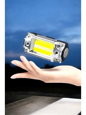 Beyaz Led Işık Sensörlü Kafa Lambası Lityum Batarya Led El Fenerli Şarjlı