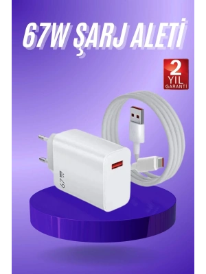 Beyaz Ultra Plus Hızlı Şarj Seti Şarj Adaptörü ve Kablosu 67W