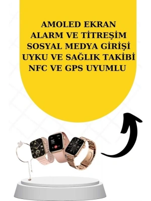 Bileklikli Amoled Ekran Akıllı Saat ve Dijital Göstergeli Kablosuz Bluetooth Kulaklık ANC/ ENC