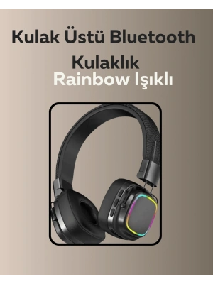 Bluetooth 5.3 Rainbow Işıklı Kulak Üstü Kablosuz Kulaklık