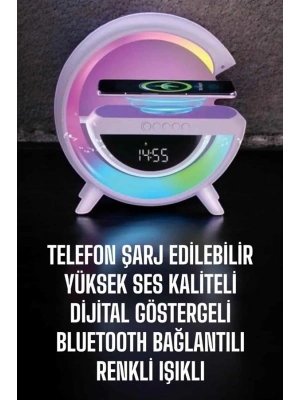 Bluetooth Hoparlör 15W Kablosuz Hızlı Şarj LED Gece Lambası