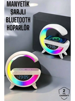 Bluetooth Hoparlör 15W Kablosuz Hızlı Şarj LED Gece Lambası
